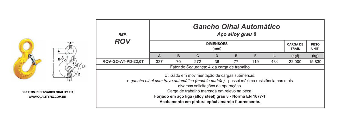 Gancho Rud Rov Gancho ROV Padrão - Quality Fix do Brasil