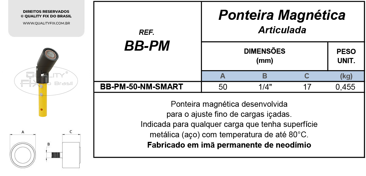 Tabela de Especificações - Ponteira Magnética - Quality Fix